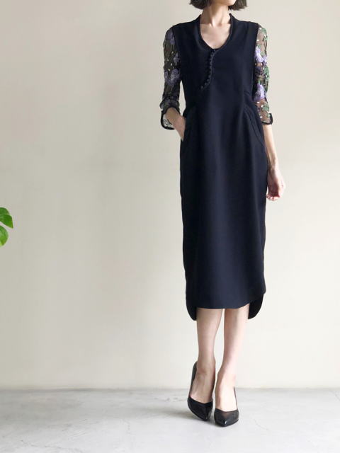 mame Cut Jacquard Sleeve I-Line Dress